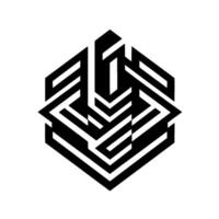 Geometric Black and White Hexagonal Optical Illusion, Intricate Labyrinth with Depth and Architectural Abstraction. vector
