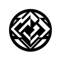 Geometric Black and White Abstract Circle Symmetrical of Interlocking Shapes with Sharp Angles and Contrasting Tones vector
