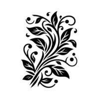 Elegant Black and White Floral Pattern Intricate Leafy Branches with Curlicues and Dots on a Clean White Backdrop. vector