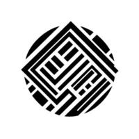 Geometric Black and White Labyrinth Within a Circle, Modern Minimalist with Shadow, Isolated on White. vector