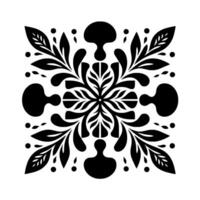 Symmetrical Black Floral Mandala Pattern with Leaf and Mushroom Elements on a White Background vector