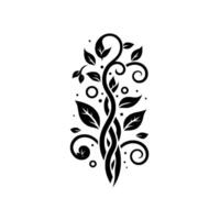 Elegant Black and White Floral Design Twirling Vines, Leafy Branches, and Ornate Curls, Symbolic of Growth. vector