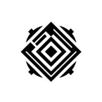 Abstract geometric featuring a concentric diamond pattern within a rounded form, showcasing stark contrast and minimalist aesthetic. vector