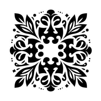 simétrico negro y blanco floral con florido detalles y un central circular negativo espacio, adecuado para modelo creación. vector