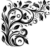 Elegant Corner Floral Design Monochrome composition of stylized leaves, vines, swirls, and dots in a classic, decorative pattern against white. vector