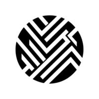 Abstract geometric black and white featuring interconnected linear segments within a circle, modern minimalist aesthetic. vector