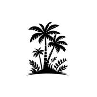 Stylized Black and White Silhouette of Palm Trees and Foliage on a White Background. vector