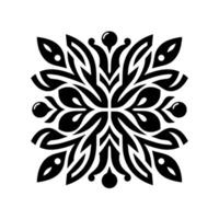 Symmetrical Black Floral Mandala with Leaflike Elements and Dot Accents, Centered on a White Background. vector