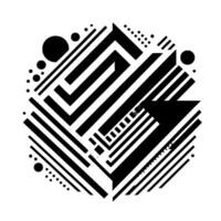 Geometric Abstract Composition Black, White, and Grey Lines, Shapes, and Dots in a Circular on White Background. vector