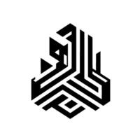 Abstract Geometric Prism A monochromatic composition of interlocking black and white linear shapes, creating a D effect on a white background. vector