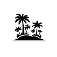 Silhouette of a tropical island with multiple palm trees, grassy hill and a minimalist, clean in black and white, evoking a sense of paradise and calm. vector