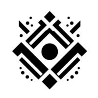 Abstract geometric composition featuring black shapes and dots arranged in a symmetrical pattern, centered on a white background. vector