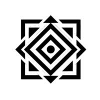 Geometric Black and White Design Concentric Rhombus and Square Composition with Pointed Corners and a Central Dot, casting a slight shadow. vector