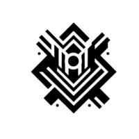 Geometric Emblem Black and White Abstract with Shadows and Dot Accents, Centered on a White Background, Evoking Modernism. vector