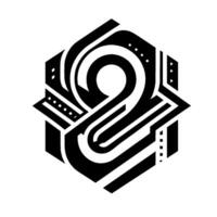 Black White Geometric with Hexagon, Curved Lines, Rectangular Elements, Featuring a Modern Abstract Number vector