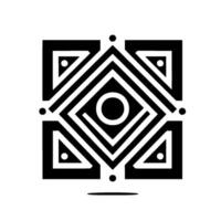 Geometric, monochromatic, symmetrical, stylized square composition featuring concentric diamonds, circles, triangles and dots. vector