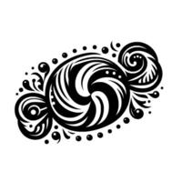 Intricate Black and White Swirl with Leafy Embellishments and Geometric Detailing on an Oval Composition. vector