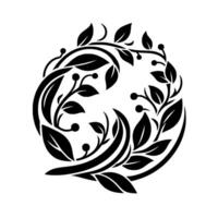 Black and White Circular Floral with Leafy Vines and Berries, Symbolic of Nature, Harmony, and Elegance on a White Background. vector