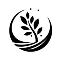 Symbolic Black and White Design A Stylized Tree Inside a Circle with Decorative Elements. vector