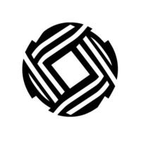Geometric Abstract A Circular Composition Featuring Interwoven Black and White Lines Forming a Square within a Circle. vector
