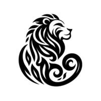Black and White Tribal Lion Silhouette, Artistic Design, Elegant and Powerful Representation on White Background. vector