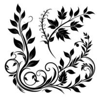 Elegant Black and White Floral Design Stylized Branches with Leaves, Curls, and Organic Flourishes, Perfect for Decorative Patterns. vector