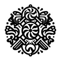 Intricate Black and White Ornamental Design Symmetrical Arrangement of Stylized Floral, Geometric, and Swirl Elements with Gradient Effects. vector