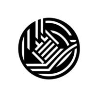 Abstract geometric black, white, and grey concentric circles with interwoven striped elements, modern digital design. vector