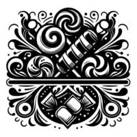Ornate Black and White Candy Composition Lollipops, Swirls, and Treat Embellishments Within a Decorative Pattern vector