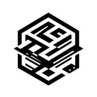 Abstract Hexagonal Geometric Maze with a Modern Black and White Design, Optical Illusion Effect and a Technical Digital Aesthetic on White Background vector