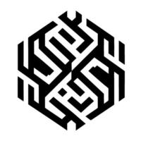 A mesmerizing monochromatic geometric composition showcasing a hexagonal mazelike pattern with contrasting black and white linear elements. vector