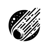Black and White Comet Streaking Through Space with a Planetary Body Inside a Cosmic Oval. vector