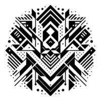 Symmetrical Geometric Pattern in Black, White, and Gray Abstract Mandala with Triangles, Lines, and Dot Elements. vector