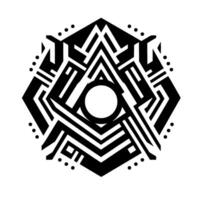 Geometric Black and White Octagon Mandala with Circle Center, Striking Lines and Dot Border, Modern Minimalist Abstract vector