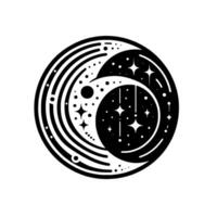 Intricate Celestial Yin Yang Symbol in Black and White A Harmonious Fusion of Moon, Stars, and Cosmic vector