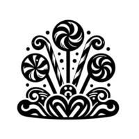 Whimsical Black and White Candy Crest Lollipops, Swirls, and Candy Canes, Decorated Base with dots, and a hint of a sad face. vector