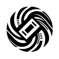 Abstract Black and White Orb with Rectangular Core and Flowing, Swirling Lines, Modern Design. vector