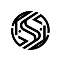 Bold black and white minimalist within a circle, featuring geometric shapes and letterlike forms. vector