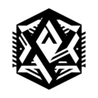 Hexagonal Monochrome Graphic Symmetrical Abstract with Bold Black Shapes, White Negative Space, Geometric Pattern, and Style. vector