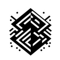 Geometric Black and White Composition Abstract D Mazelike Structure with Dot Embellishments on White Background. vector