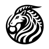 Stylized Monochrome Goat Head in Circle, Modern Minimalist for Emblem or Logo, Black and White, Clean Lines vector