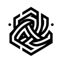 Abstract Black and White Geometric Featuring Intertwined Lines within a Hexagonal Framework. vector