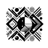 Geometric Black and White Mandala Angular Lines, Circles, and Floral Elements, Creating a Symmetrical Pattern. vector