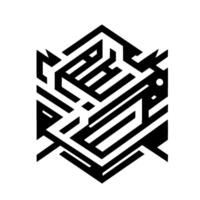 Isometric Hexagon Maze Intricate Black and White Pattern with Shadows, Geometric Design, and Abstract Concept. vector