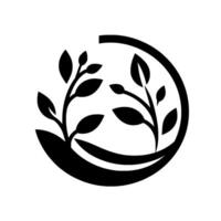 Stylized Black White of Two Leafy Branches Enclosed Within a Circle, Suggesting Nature and Growth. vector