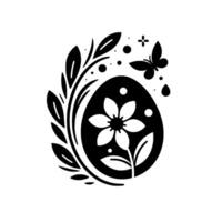 Elegant Black and White Easter Egg with Floral Elements, Butterfly, and Decorative Accents on White Backdrop vector