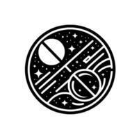 Abstract celestial within a circle, featuring a stylized moon, stars, and geometric elements in a minimalist, monochromatic black and white aesthetic. vector