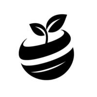Black and White Minimalist Apple Logo A stylized globeshaped fruit with two stylized leaves sprouting, set against a clean white background. vector