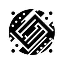 Circular abstract featuring a complex mazelike structure of black and white lines, accentuated with scattered dots, creating a sense of modern geometrical artistry. vector