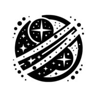 Abstract Black and White Celestial Sphere with Stars, Moons, and Cosmic Elements in a Modern Circular vector